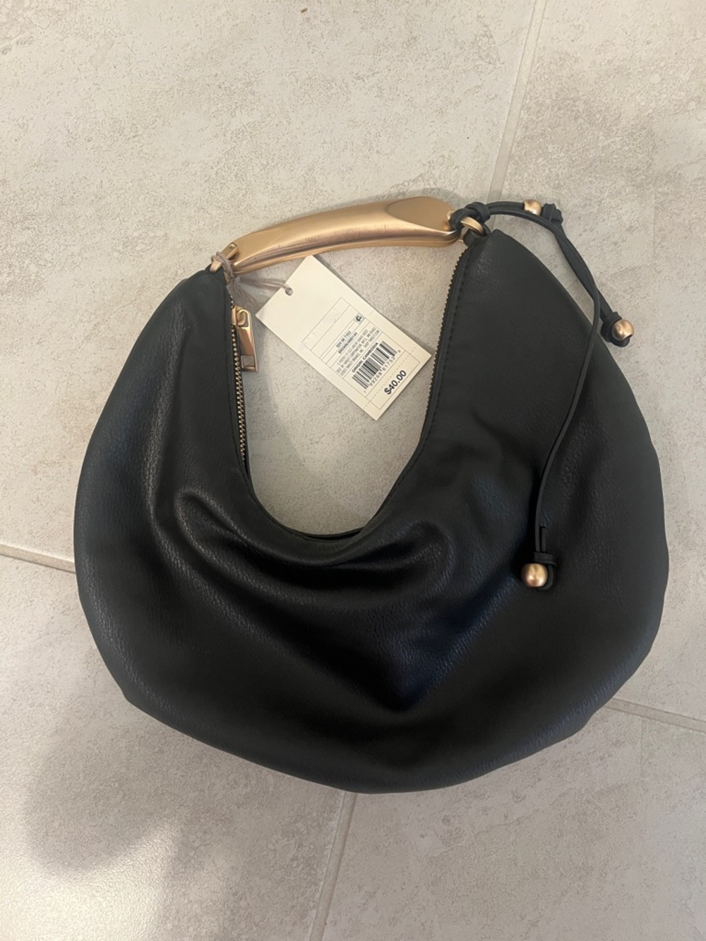 Black Hobo Shoulder Bag with Gold Accent